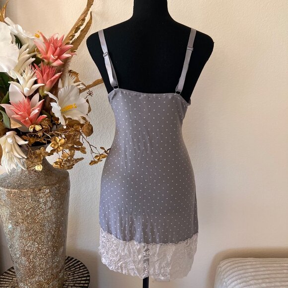 Y2K Grey Babydoll Polka Dot Lace Mini Dress / Lingerie Top XL - Picture 3 of 9